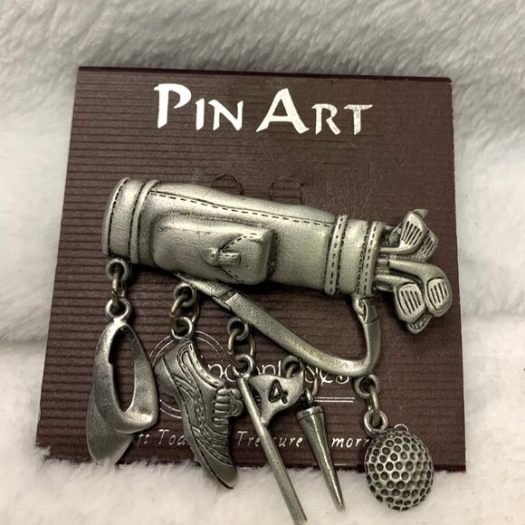 Vintage Pin Art Spoontiques Pewter Golf Bag Brooch Pin - Picture 1 of 3